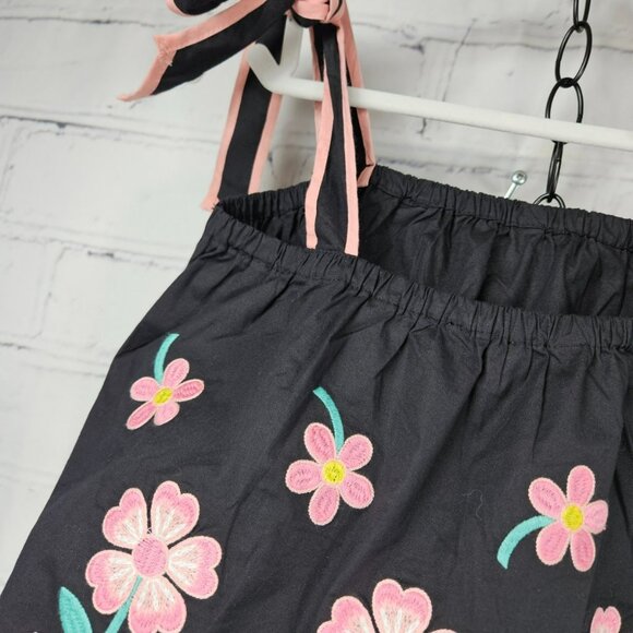 So Me Floral Embroidered Black Crop Top Shorts Set Womens S Summer Vacation NWT - Picture 8 of 13